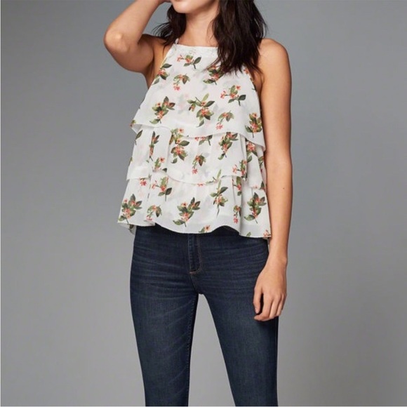 Abercrombie & Fitch Tops - Flower Summer top white and red